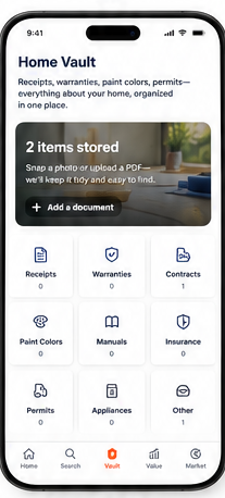 Vault screen of the NextPorch homeowner app