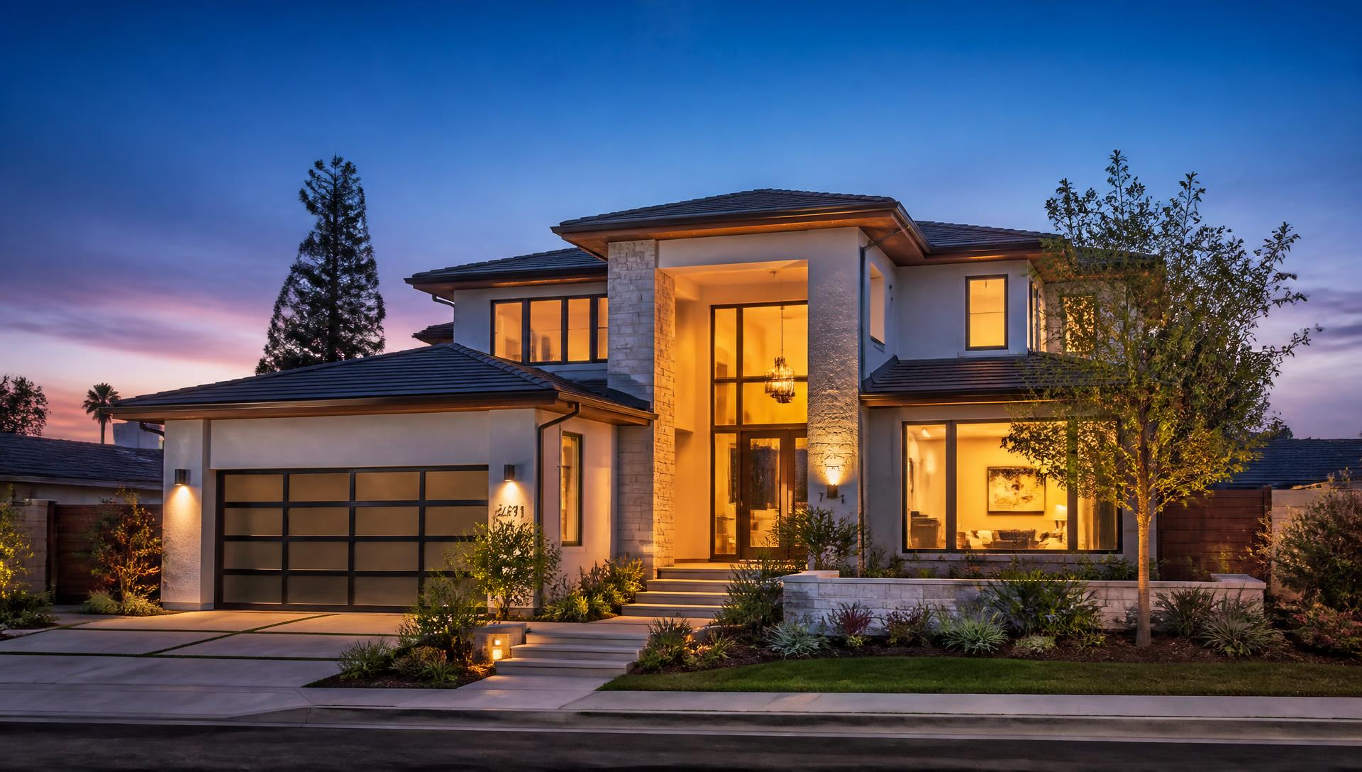 Modern home at dusk